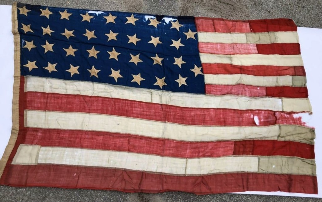 Hercules Pappachristos offered this large hand-sewn 34-star Civil War flag, circa 1865, that brought $2,875 from a private buyer, the second highest price in the sale. According to the auction catalog, the flag had been found in the basement of a Beacon Hill, Boston, brownstone previously owned by Judge William Cushing Wait, who descended from a long line of Massachusetts judges going back to the Seventeenth Century ($500-$1,000).