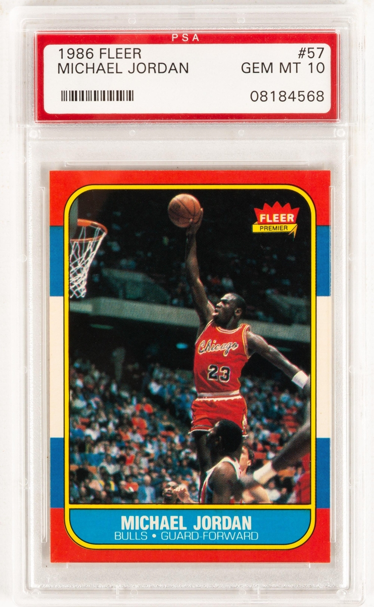 Bringing the top price in the sale was this 1986 Fleer Michael Jordan #57 PSA Gem Mint 10 basketball card that soared to $76,700, selling to a private collector in Tennessee ($25/35,000).