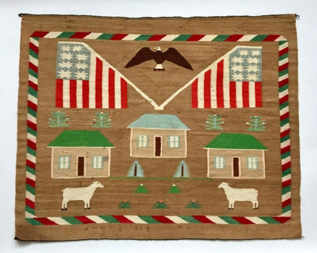 Bringing the top price in the sale was this Navajo pictorial weaving consigned by Cottage + Camp. Dating to circa 1930 and measuring 35 by 43 inches, it sold for $4,875 to a private collector ($2/4,000).
