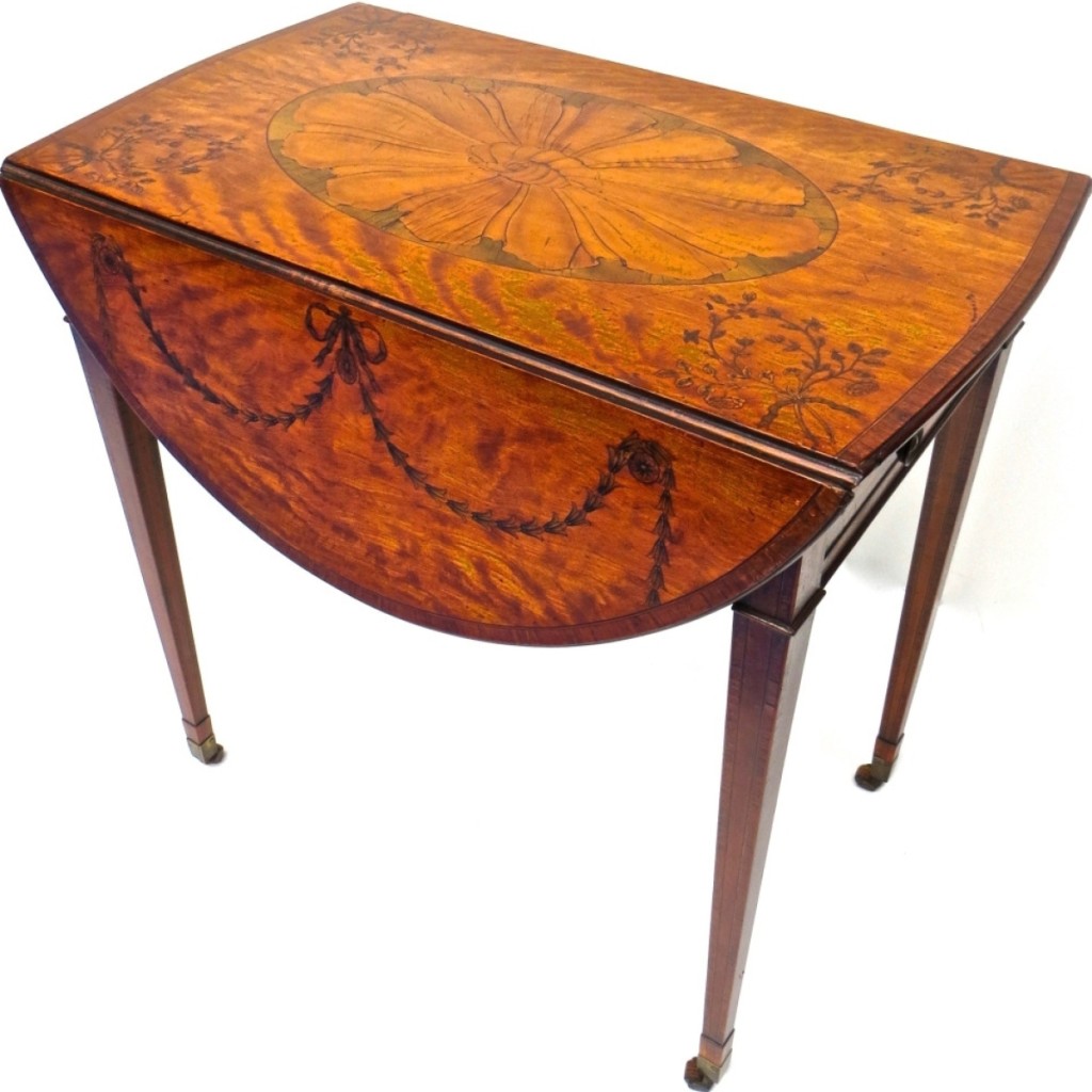 Clive Devenish Antiques was offering this George III marquetry inlaid Pembroke table attributed to Mayhew and Ince. The table had previously been sold at Christie’s, New York, January 24, 2001, Lot #553. The table had not been sold by the time the show closed. Incline Village, Nev.