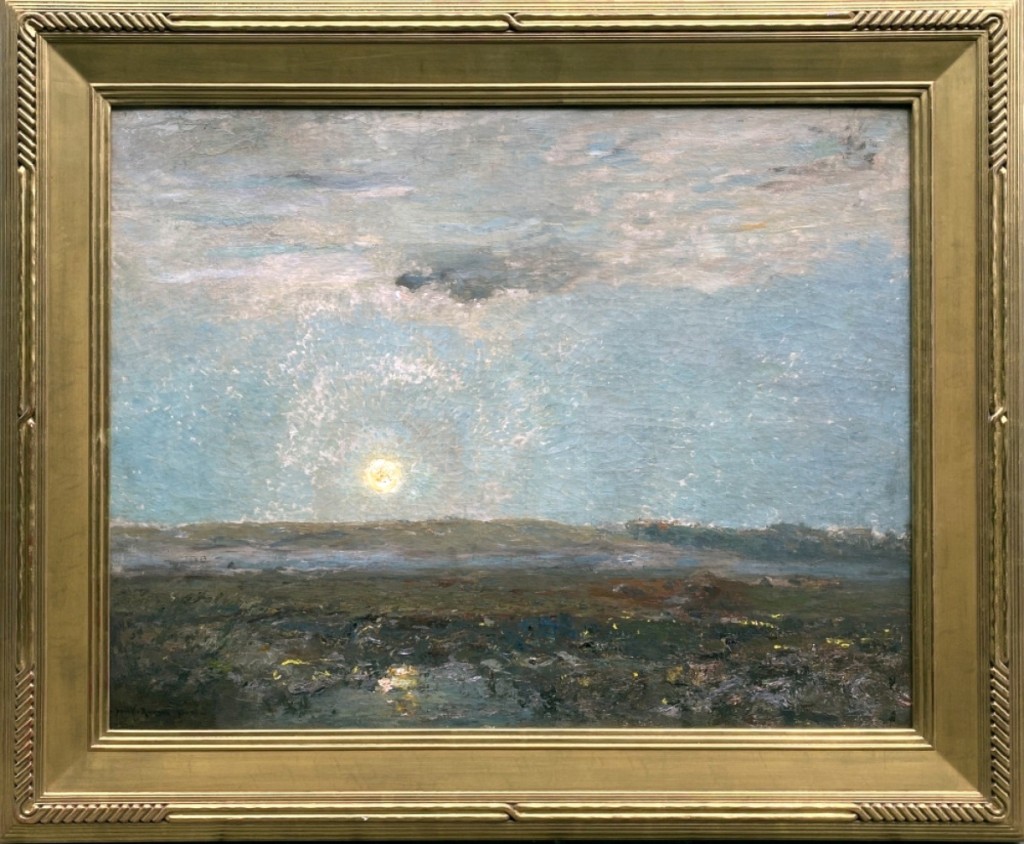 “Moonrise” by Henry Ward Ranger was offered by The Cooley Gallery, Old Lyme, Conn. Circa 1910, the oil on canvas measures 28 by 36 inches. Ranger was the leader of the Old Lyme Art Colony.