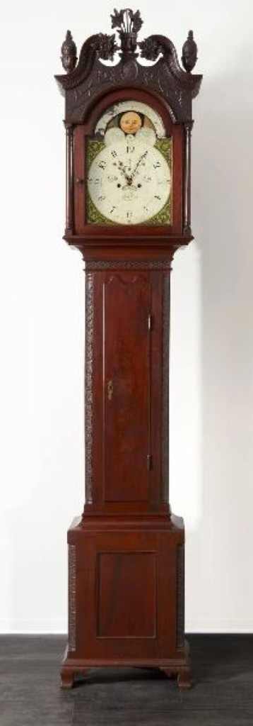 Freeman’s said the $62,500 result for this Chippendale carved walnut case clock places it among the highest paid at auction for any by clockmaker Daniel Rose (1749-1827) of Reading, Penn. It proved the sale’s top lot.