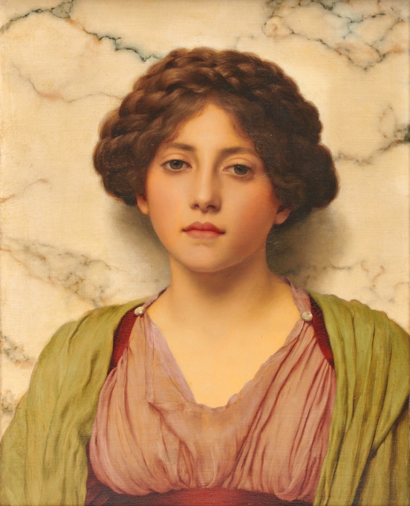 The catalog described this portrait of an unknown sitter by John William Godward (1861-1922), which finished at $109,375, “This stunningly alive beauty engages the viewer in an intimate yet virginal way. Her deep chestnut braided hair contrasts vividly against the white veined marble and rich colors of her clothing.”