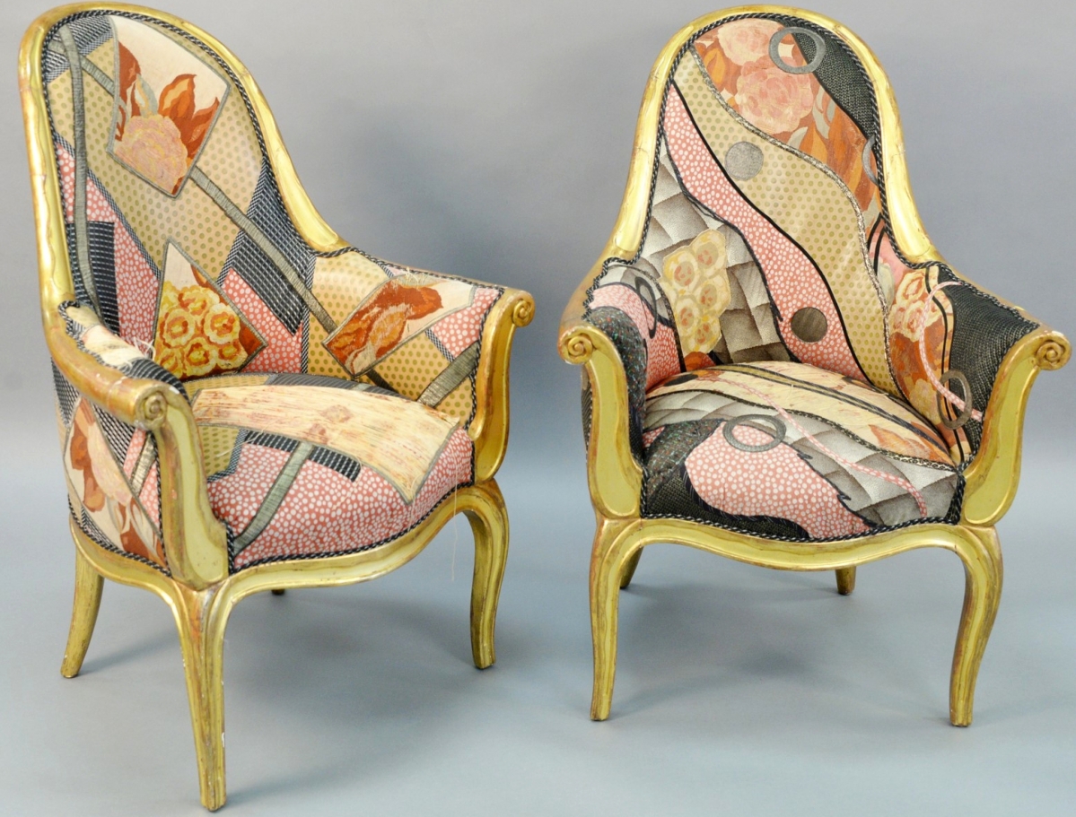 The top selling pair of Sue et Mare giltwood upholstered armchairs with fabric by Benedictus went out at $5,080.