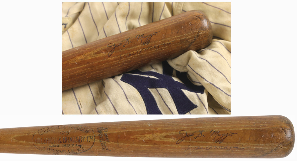 A Joe DiMaggio 1949 Yankees game-used bat fetched $157,000. The Hillerich & Bradsby model D29L professional model bat was uncracked and showed evidence of outstanding use, including possible World Series use.