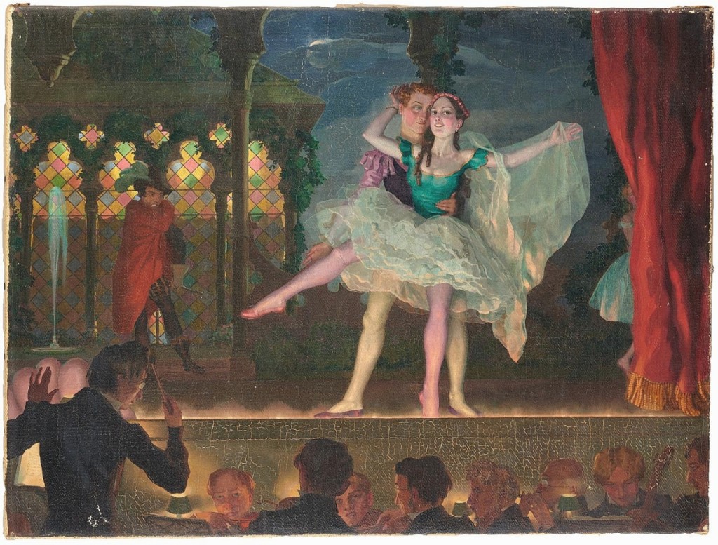 Far and away the top result of the sale was “An Old Ballet” by Konstantin Andreevich Somov (Russian, 1869-1939), oil on canvas, 1923, which brought $510,000 ($70/100,000)