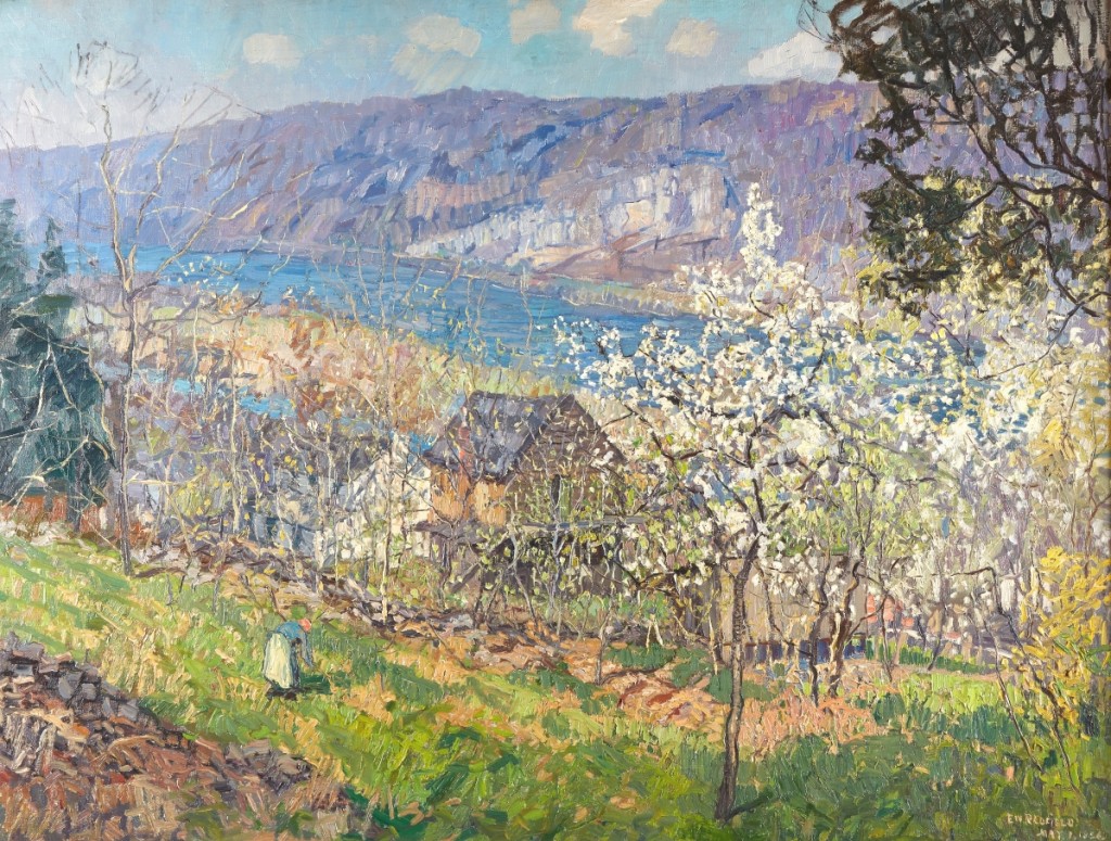 Six phone bidders competed for the sale’s top lot, “Spring at Point Pleasant on the Delaware River” by Edward Willis Redfield, 1926, oil on canvas, 38 by 50 inches. It sold to a private collector, who had never bought at Freeman’s before, for $483,000 ($300/500,000).