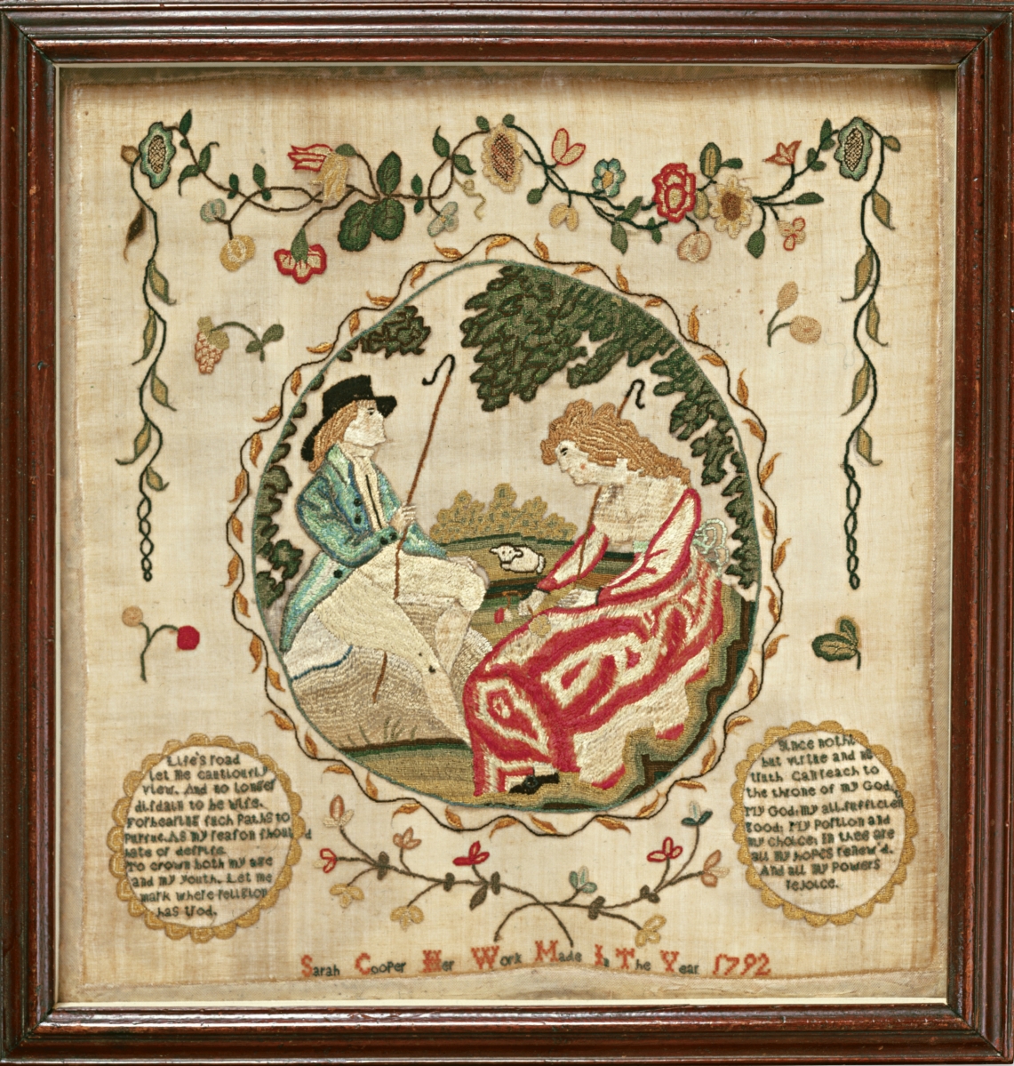 Marsh School sampler made by Sarah Cooper, 1792, one of those acquired by the firm in a sealed bid auction in 1987.