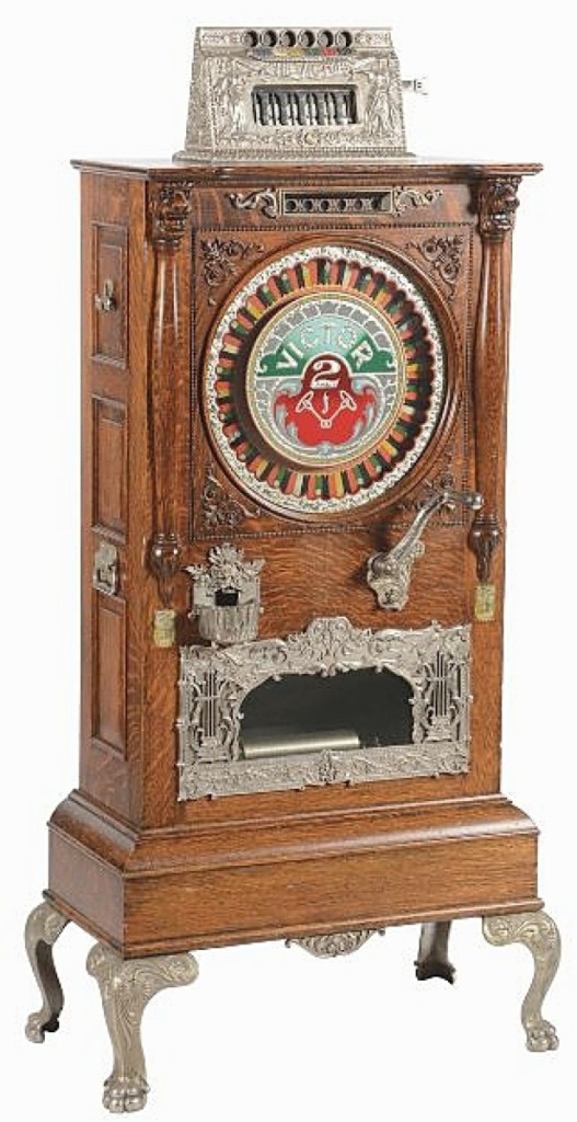 Tolworthy called this 25¢ “The Victor” musical upright slot from the Victor Novelty Works one of the finest original condition slot machines he had ever seen. It sold above estimate at $79,950. He said it looked as if it had just rolled off the factory line.