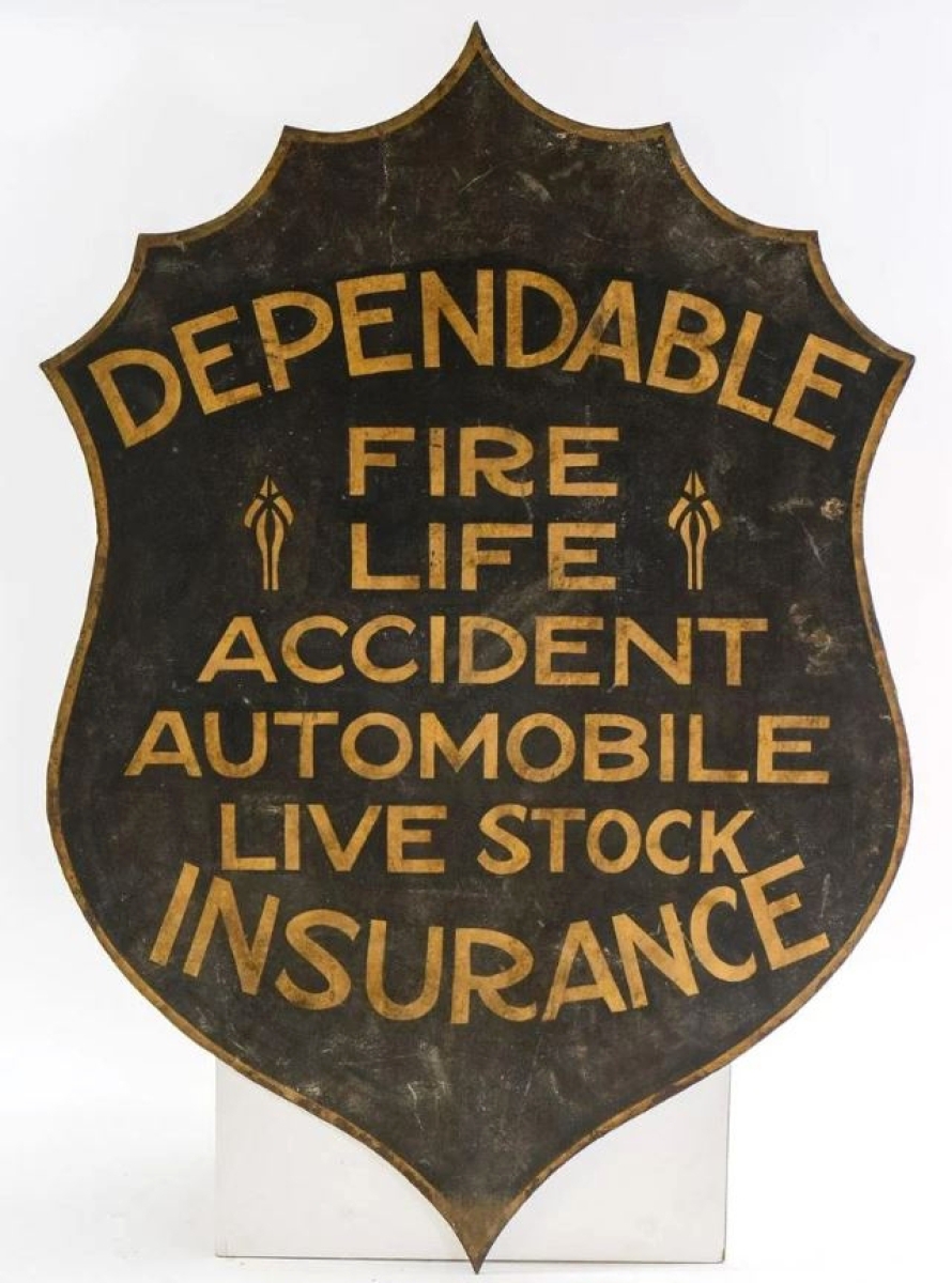 Trade signs were popular in the collection. Among them was this cast iron insurance shield-form sign that sold for $1,538. A similar example sold for $1,230.