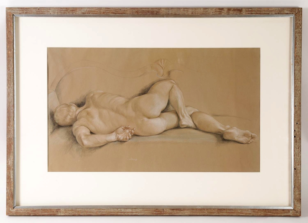 Fetching $41,250 was this reclining male nude in crayon on hand-toned paper by Paul Cadmus, 14½ by 25 inches. The work had extensive exhibition history, having been shown at three museums and two shows at DC Moore Gallery in New York City.