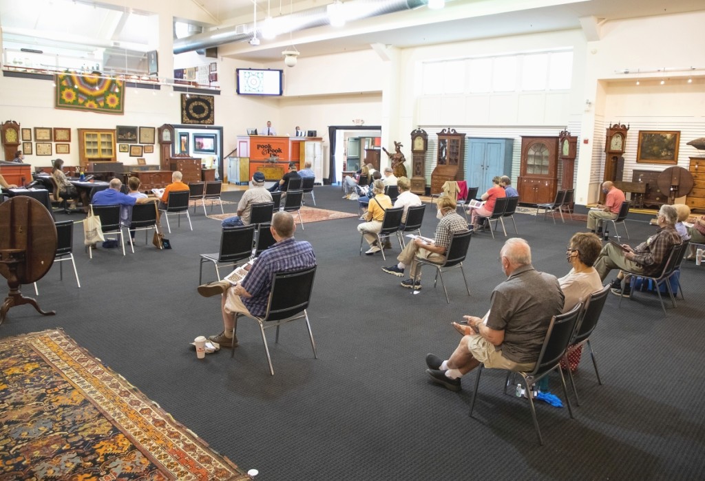 The socially distanced saleroom during the June 20 Americana sale at Pook & Pook. Photo courtesy Pook & Pook, Inc.