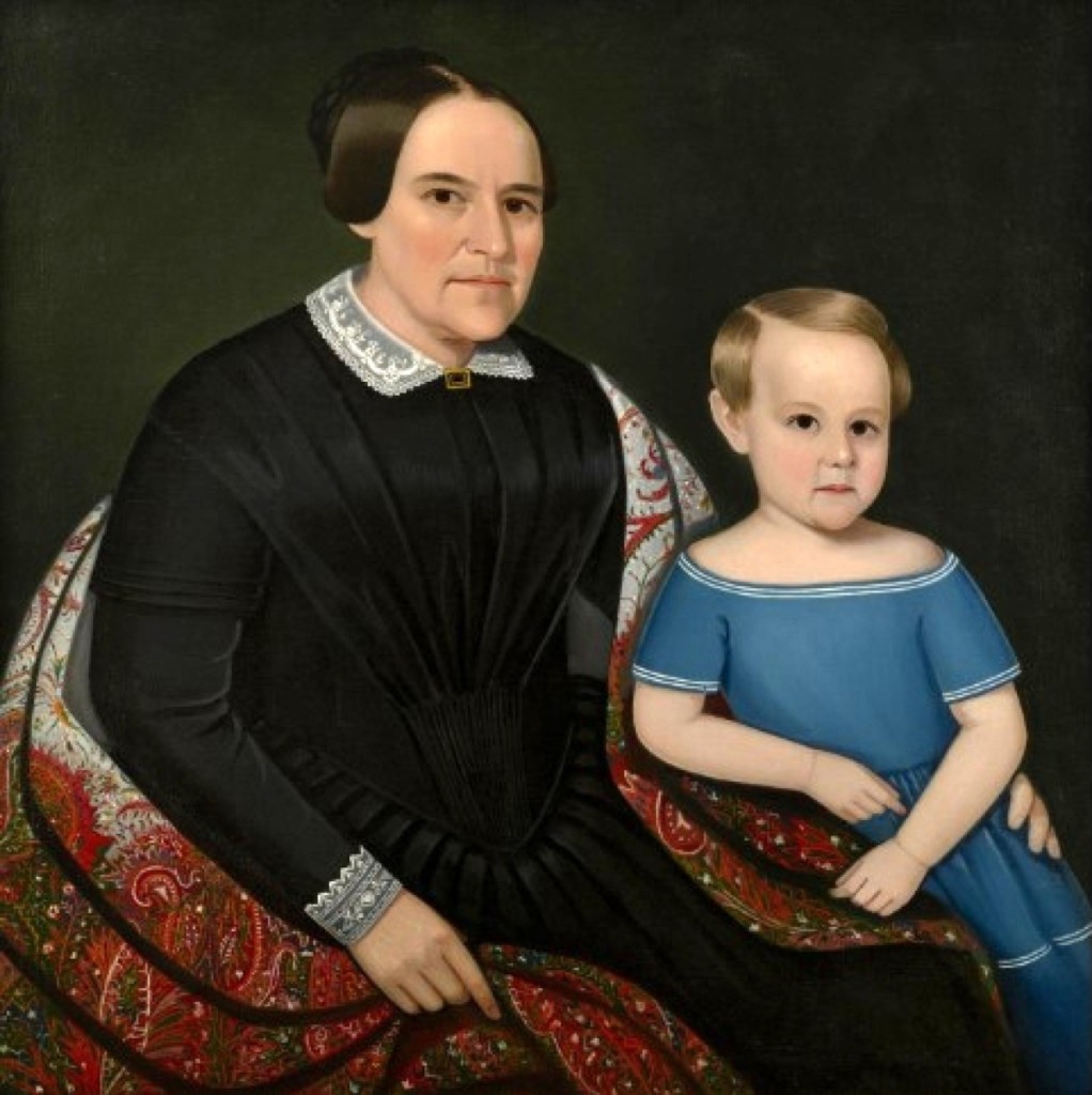 One of several sales by David A. Schorsch and Eileen Smiles American Antiques, Woodbury, Conn., was this portrait of Maria Rachel Munsill Bronson and her son, Wilber M. Bronson, done in Winchester, Conn., in 1852 by Ammi Phillips (1788-1865). One of only a small number of double portraits done by Phillips, the work had provenance to not only the collection of Jon and Rebecca Zoler of Ridgewood, N.J., but also the collection of Jane and Gerald Katcher of Aspen, Colo.