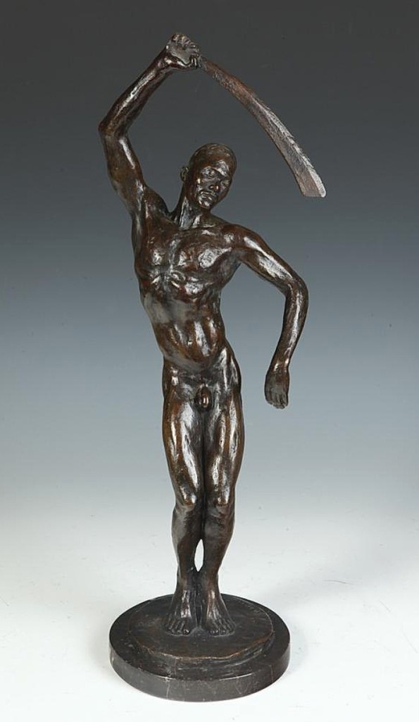 American artist Richmond Barthé’s (1901-1989) bronze sculpture “Feral Benga” again caused a stir when it sold for $111,125, the second time in two weeks that the sculpture has sold into the six figures. The present example is now the second highest auction result for the Harlem Renaissance artist. The bronze depicts Senegalese dancer Francois “Feral” Benga, who danced at the Folies Bergère. It was the top lot of the sale.