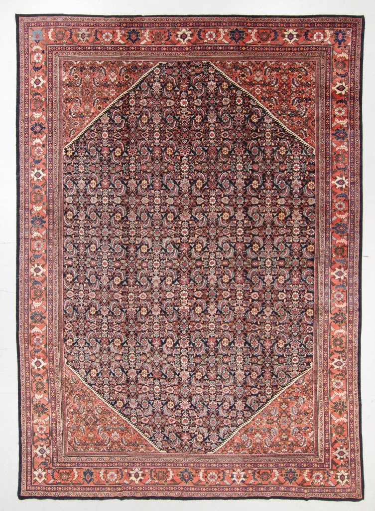 Top lot in the sale was this Persian Sultanabad rug from the early Twentieth Century, which commanded $6,250. Of wool pile with cotton warp and weft, it weighed in at 95 pounds and measured 12 feet 4 inches by 17 feet 2 inches. The firm’s George Jevremovic said it was “a very good antique rug in great condition, especially considering its very large size.”