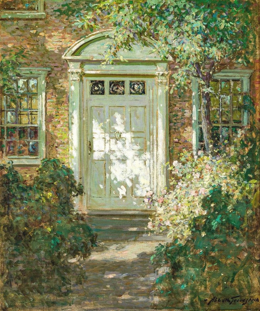 Germain characterized the light in Abbot Fuller Graves’ “Sunlit Doorway” as “fabulous,” which, combined with an unusually large size, proved irresistible to collectors. An absentee bidder prevailed against a private collector, taking the work for $25,000, more than double its low estimate and the highest price in the sale ($12/18,000).