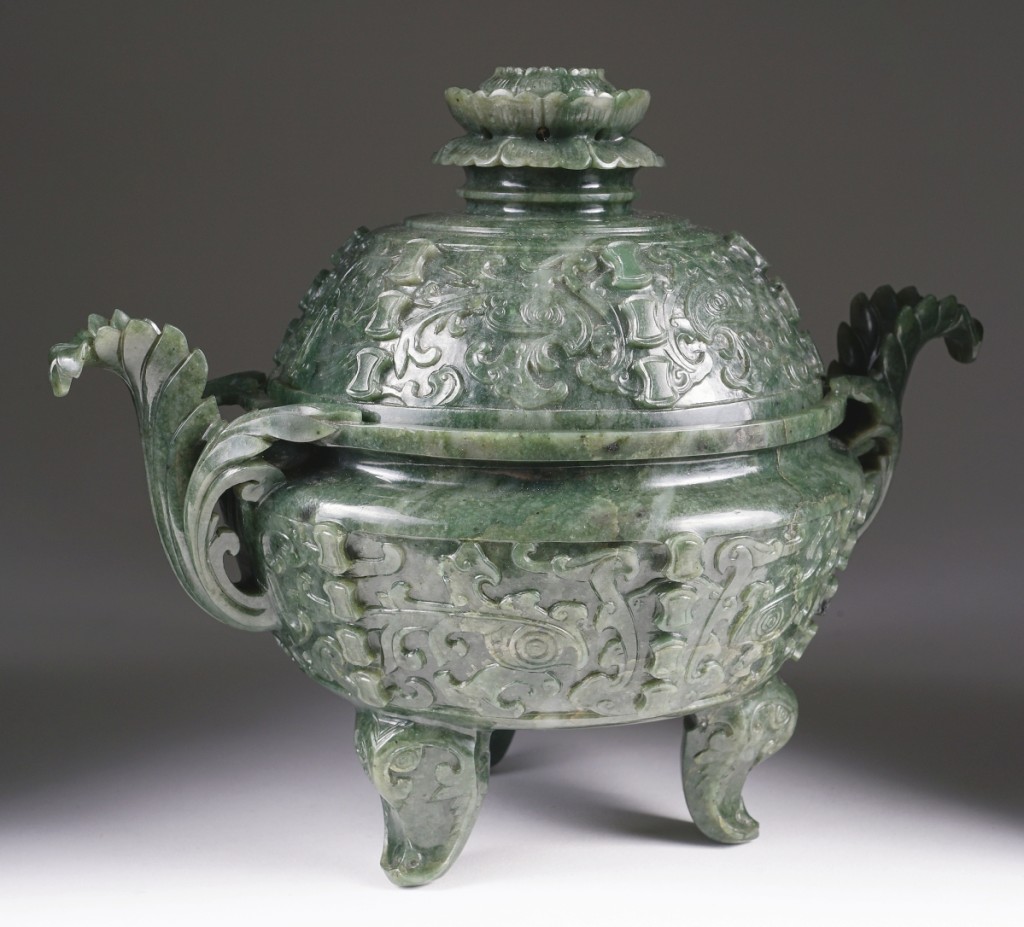 Chinese Dark Green Jade Covered Censer 18th Century