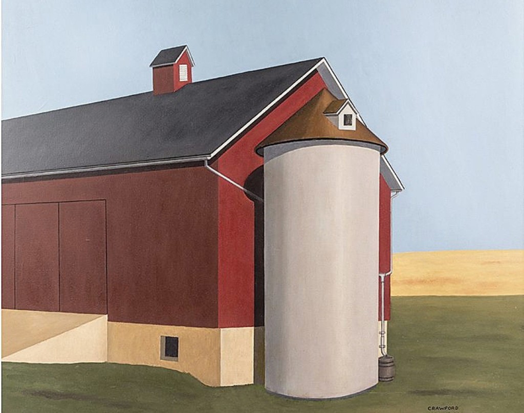Ralston Crawford, “Smith Silo” (1936–37). The painting is now thought to be a forgery by DB Henkel. Leslie Hindman Auctioneers photo, courtesy of Artnet News
