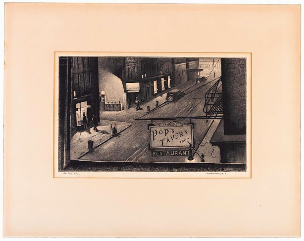 Fetching $2,700 was “Pop’s Tavern,” a moody urban nightscape by Armin Landeck (1905-1984).