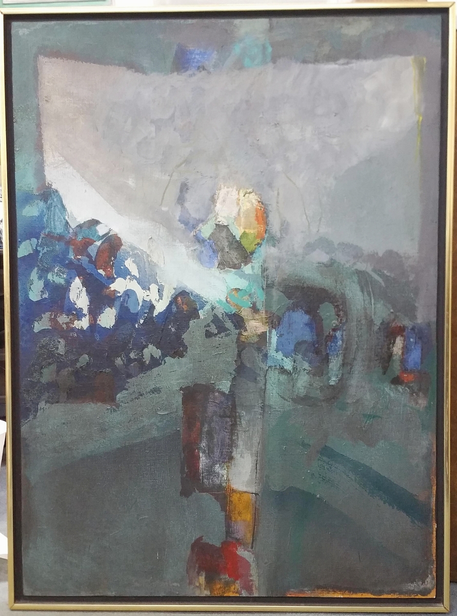 Leading the sale was “Shorenight Notice” by Syd Solomon, 1967, which measured 48 by 35 inches. Unusual for figures in the composition, the work also had its original label from the Gulf Life Insurance company. A trade buyer bought it for $9,360.