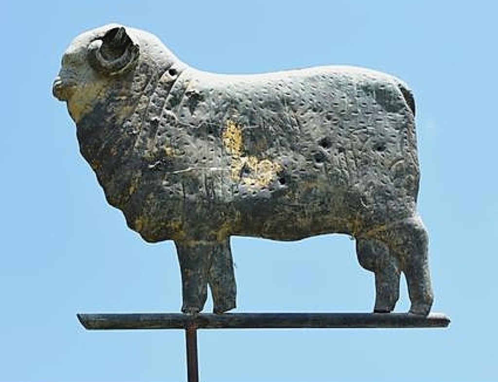 Leading the sale was this late Nineteenth Century merino ram weathervane, which Bob & Mary Fraser had rescued from a Springfield, Vt.-area barn. It sold to a Vermont dealer on the phone for $42,480 ($20/30,000).