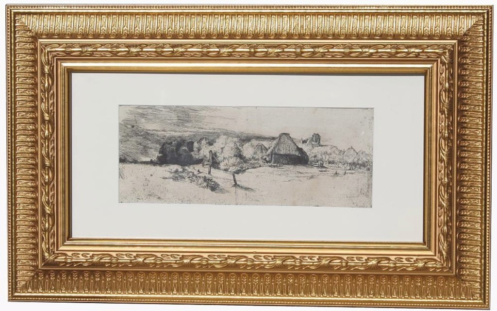 Interest in this bucolic landscape drypoint etching by Rembrandt titled “Landscape with Trees Farm Buildings and a Tower” was enough to propel it to the head of the sale, where it sold for $22,385 to a private international collector bidding on the phone. Stone said there was interest in the piece from both the United States and Europe ($8/12,000).