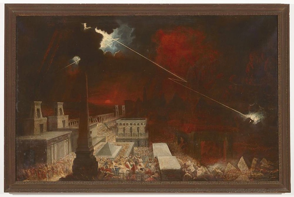 Top lot in Fred Giampietro’s New Haven Auctions two-day sale that included antiques from the estate of anthropologists and food historians Michael and Sophie Coe, was this oil on canvas painting by John Martin (1789-1854) titled “The Destruction of the Cities of the Plains.” It left the gallery at $550,000.