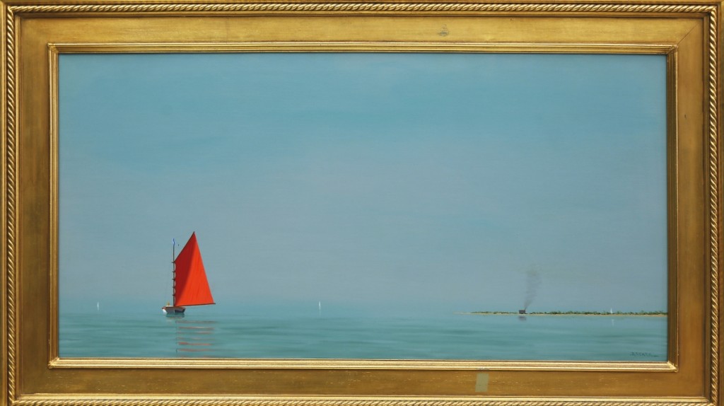 Nantucket’s own Robert Stark Jr (1933-2014) was represented in the sale by this luminist oil on canvas, “Off Coatue – Nantucket,” which went out at $33,020.