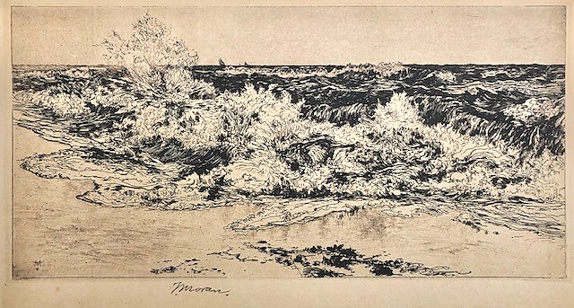 Thomas Moran’s 1880 etching on paper, “The Sounding Sea,” sold for $875 in the online auction. The funds will benefit the historical society.