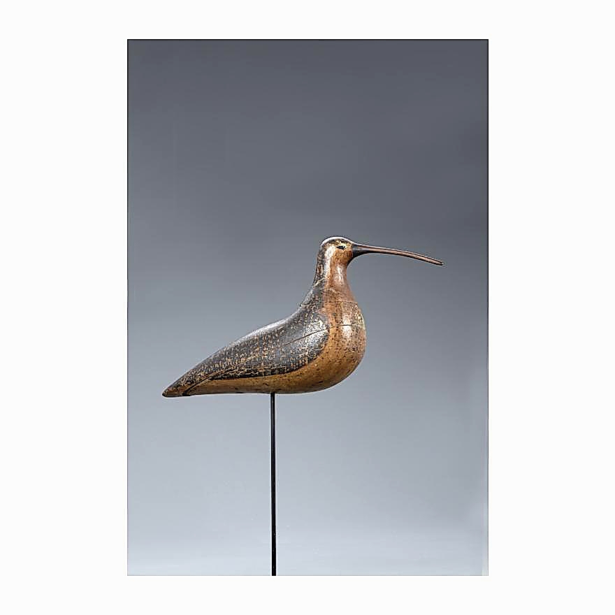 The star of the sale was this the circa 1870 three-piece hollow carved Nantucket curlew by Charles Coffin. Examples by this maker are rare, and this one had an exceptional paint job. Although the beak was replaced, it sold for $108,000, a record for the carver and any Nantucket decoy. 