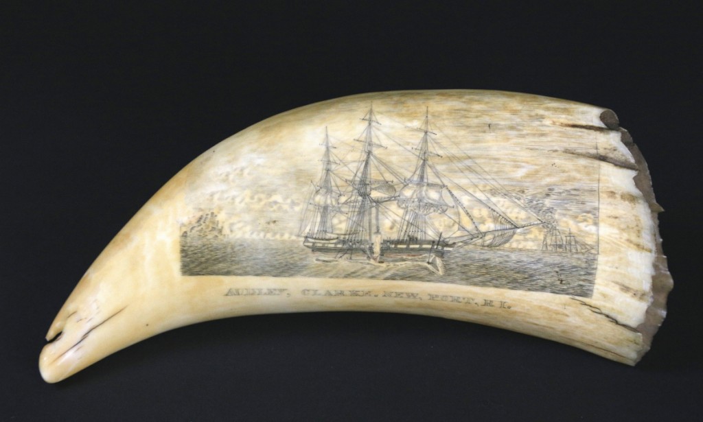 A scrimshaw sperm whale tooth, “The Audley Clarke of Newport, Rhode Island,” circa 1840, brought $30,500.