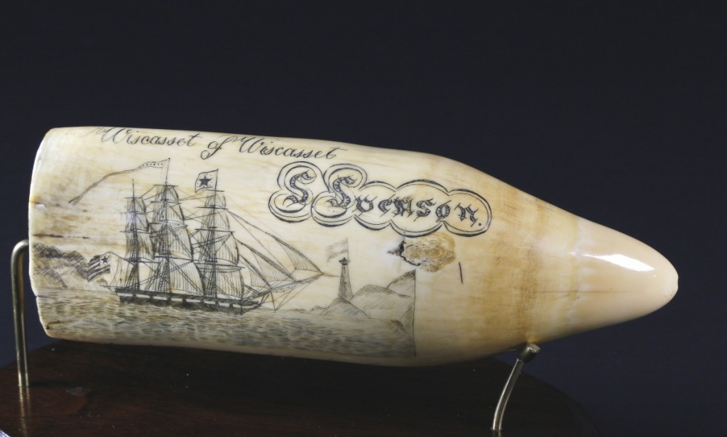 Topping the sale was a singular sperm whale tooth, “The Wiscasset of Wiscasset, circa 1836” flying the American flag, which sold for $152,500 on day two. According to Osona, it went to a collector in Wiscasset, Maine, and may have brought even more had it not been for COVID-19 preventing an in-gallery sale.