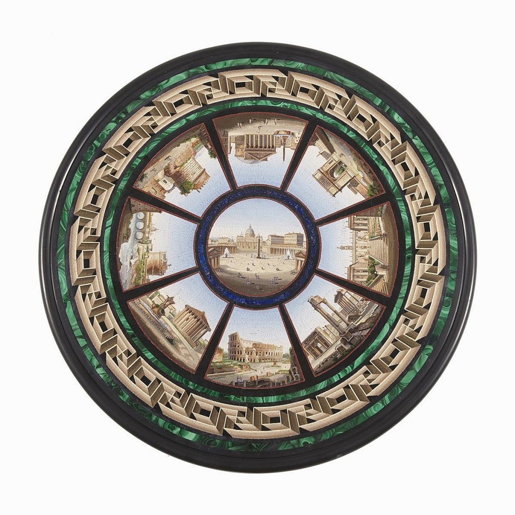 Despite interest from Italy, this micromosaic table top, possibly by Cesare Roccheggiani, is staying in Southern California. It made $45,000 ($20/30,000). 
