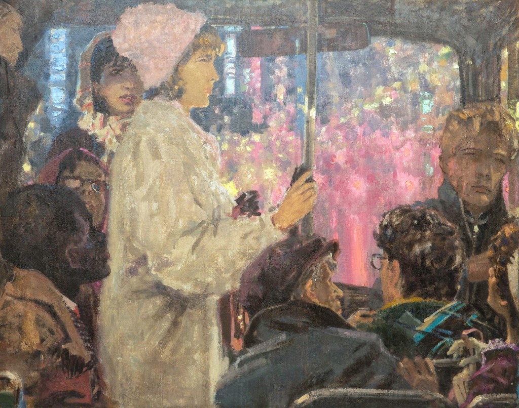 The sale's second highest lot was "On the Bus," a 1970 oil on canvas by Alexander Samokhvalov (Russian, 1894-1971) that brought $245,000. The artist painted it in the year before his death.