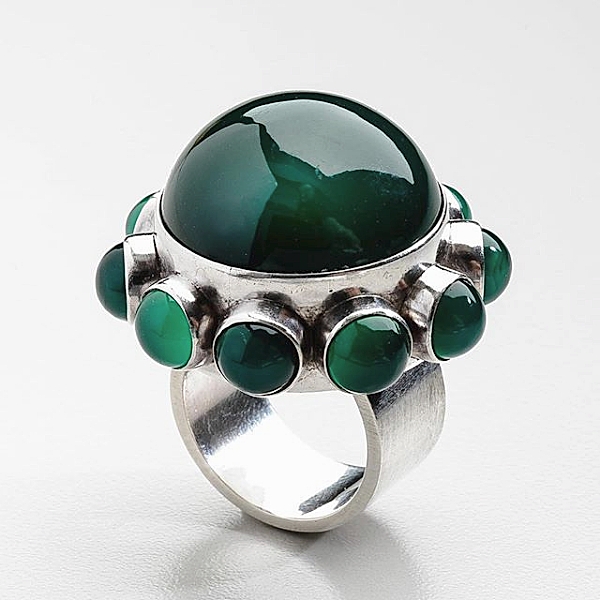 Drucker Antiques, Mount Kisco, N.Y., sold this Georg Jensen sterling ring with agate. It was designed by Astrid Fog in 1971. 