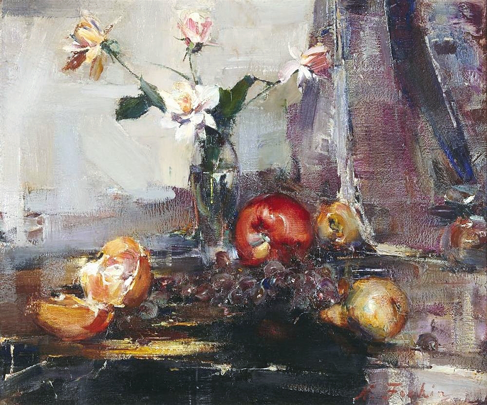 Taking the lead in the sale, and setting a new auction house record in the process, was Nicolai Fechin’s “Still life with flowers and fruit,” circa 1925, oil on canvas, 20 by 24 inches, from the estate collection of Mary and Lou Silver, which an international collector won for $262,500 ($70/100,000).
