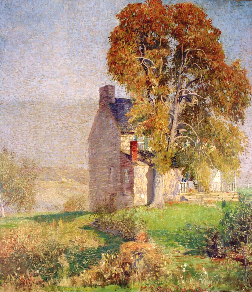 Daniel Garber presented this painting to the Bucks County Historical Society at one of the Society’s meetings, held near the artist’s home in Solebury. Although Garber knew nothing of the history of the house featured in his work, a Society member informed him that the Quaker poet John Greenleaf Whittier had summered there between 1838 and 1840. During those years Whittier served as editor of the Pennsylvania Freeman, a leading abolitionist newspaper of the day, headquartered in Philadelphia. “October” by Daniel Garber (1880-1958), circa 1918. Oil on canvas. Gift of the artist, 1918.