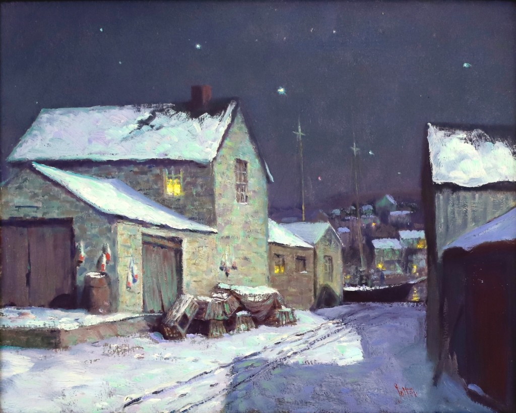George Sotter’s (1879-1953) wintry vision of Gloucester, Mass., which had been included in a retrospective exhibition at the James Michener Art Museum, was the top lot, selling for $60,000.