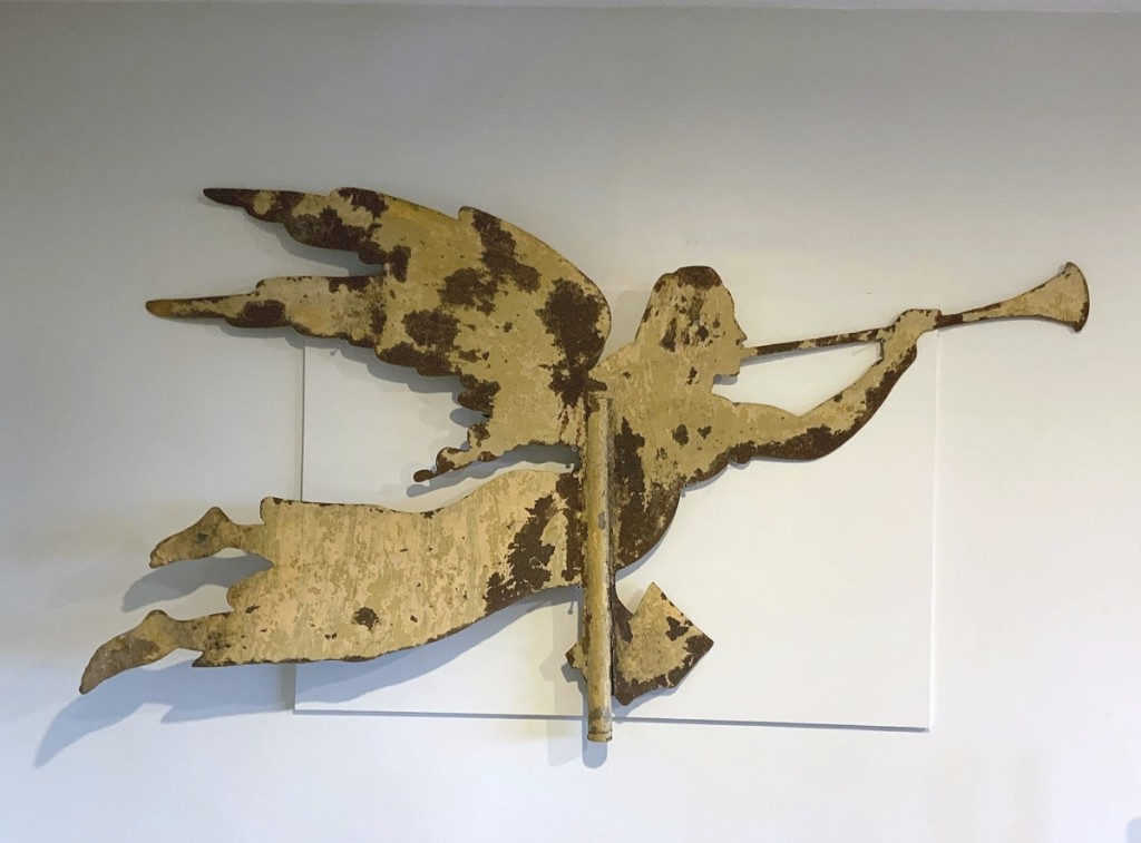 Monumental and impressive, this Nineteenth Century New York state Gabriel weathervane was a featured item at Scott Bassoff and Sandy Jacobs. The 66-inch-long-37-inch-tall weathervane likely graced the top of an old New York state church, according to dealer Sandy Jacobs, who posted it as sold.