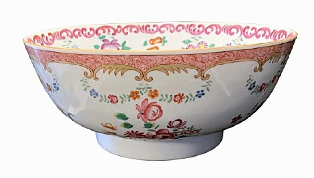 On offer with Chairperson Antiques was this circa 1770 Chinese export famille rose punch bowl. It was still available after the show, priced at $1,200. Towson, Md.