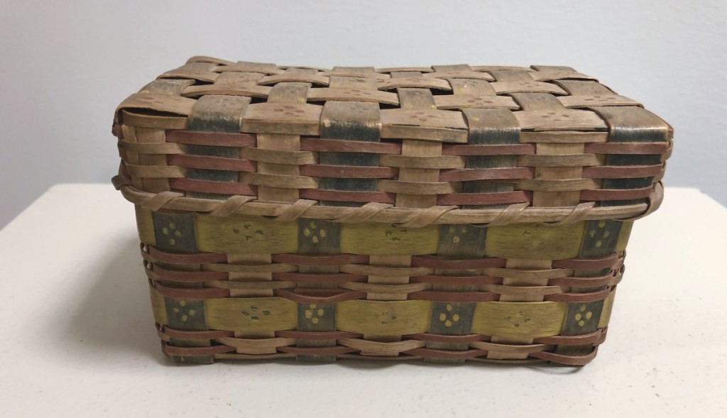 A rare miniature (3 by 5 inches) basket, crafted and paint-decorated circa 1830 by Northeastern Native Americans was in mint condition and sold by Pat & Rich Garthoeffner Art & Antiques.