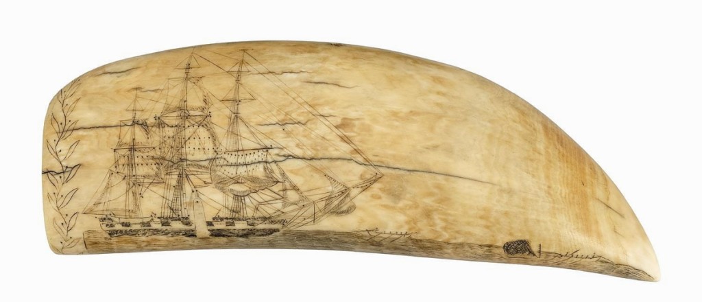 At $118,750, the sale’s top lot was this scrimshaw whale’s tooth by Edward Burdett. The sailor presumably carved it when he was aboard the William Tell from 1829 to 1833. He would die aged 28 on his very next voyage in late 1833, which makes his entire body of work very scarce. It was purchased by a private buyer.
