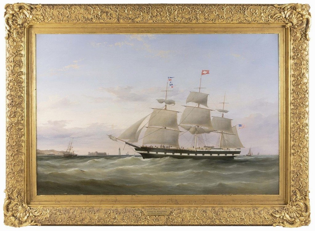 Josh Eldred said this painting by Samuel Walters (1811-1882) was one of the finest examples the firm had ever sold. “The packet ship Daniel Webster entering Liverpool” had provenance through the Train family, who owned the boat and commissioned the work through Walters. The 32-by-48-inch oil on canvas sold for $33,750. Kelton Collection.