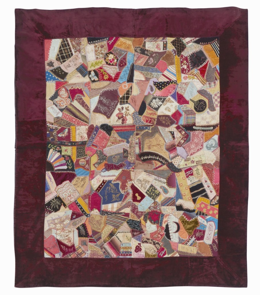 This lot comprised two crazy quilts and sold to a private collector for $1,125. Of similar size, the quilts measured 64 by 68 inches and 66 by 66 inches ($600/800).