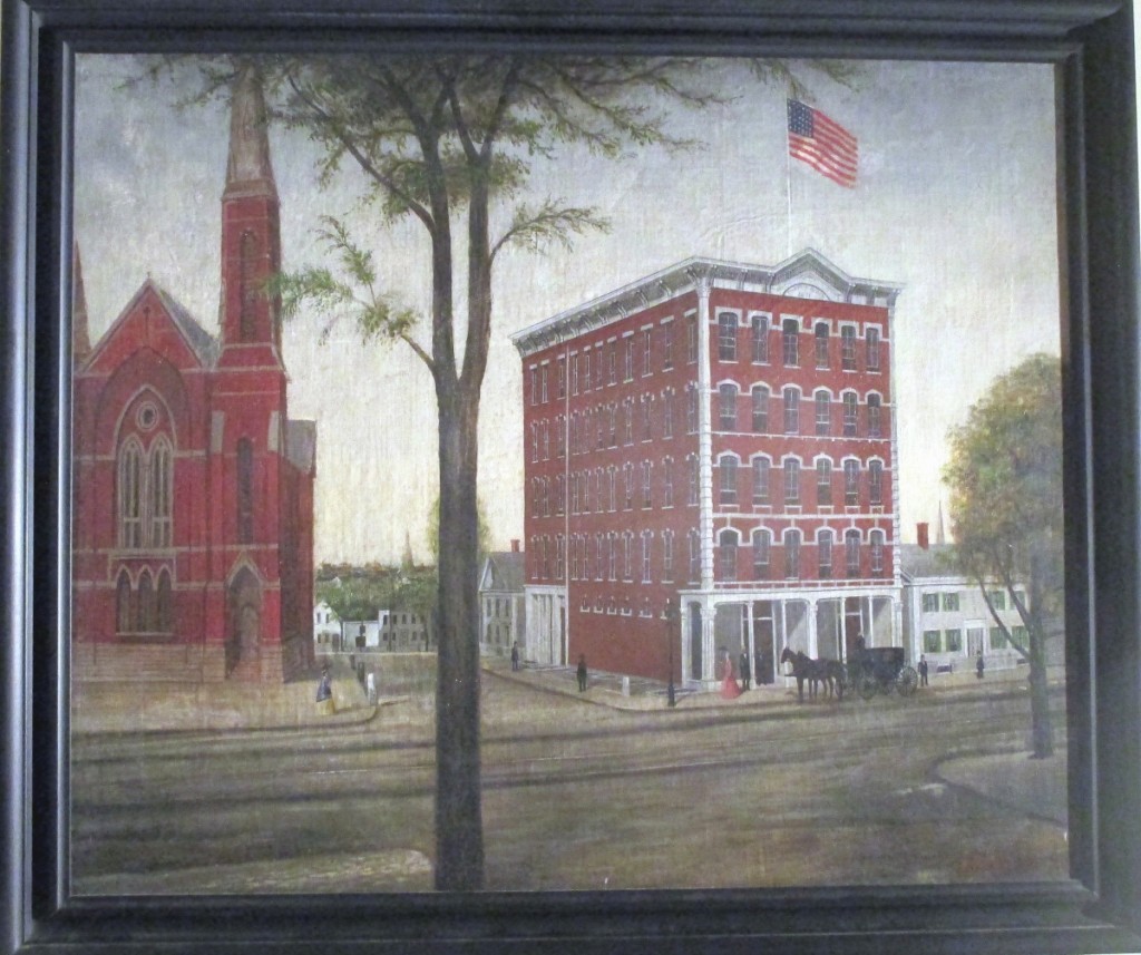 A red sold legend quickly appeared on this J.G. Chandler painting of Fallons Block, purportedly in Worcester, Mass., 24 by 30 inches, which was featured by Judith and James Milne. The painting was signed and dated J.G. Chandler 1873. Joseph Goodhue Chandler was active in Massachusetts and New York, according to the dealer, and is known for itinerant naive portraits, still life and landscapes.