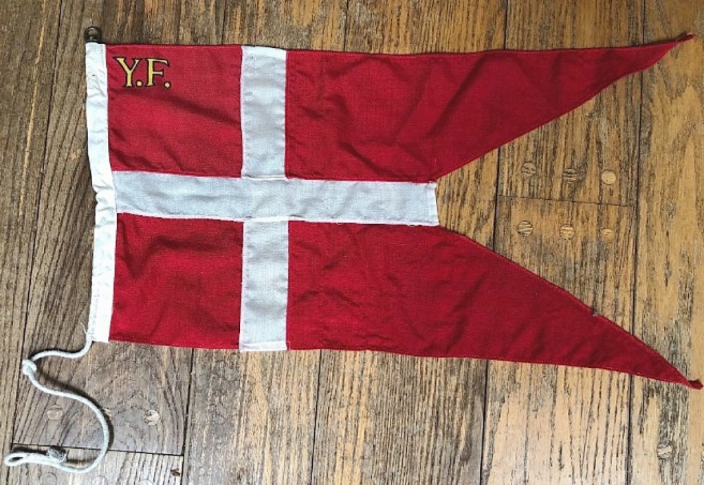 Patricia Funt had several sales, including this Danish yacht flag in Royal red or Commander red. Other sales during the show included six pieces of jewelry, a watercolor of a dog, a book and a Steiff tiger. New Canaan, Conn.