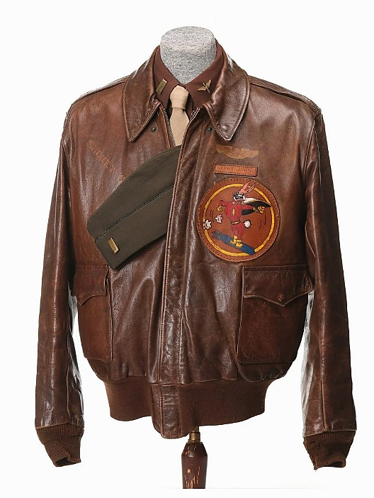 $2,260 was paid for this painted A-2 jacket owned by 2nd Lieutenant Carl H. Holt, USAAF 448th Bombardment Squadron, 8th AAF European Theatre. Holt was the pilot on the B-24 Smokey City, where he flew numerous missions over Germany and France. After WWII, he continued flying spy missions over Russian during the 1950s and 1960s. 