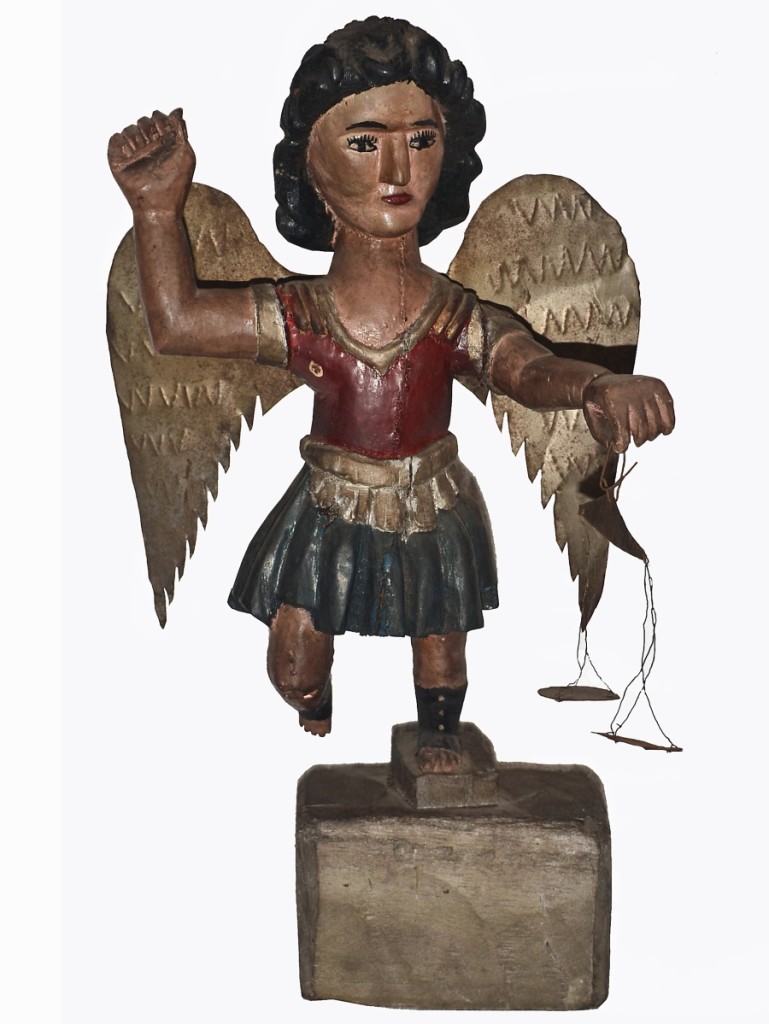 A Nineteenth Century folk carved wood angel with tin wings and scales, 16½ inches tall, that the Village Braider’s Bruce Emond has had in his personal collection for a while found a buyer in a Pennsylvania collector, who was able to travel to pick it up in person.