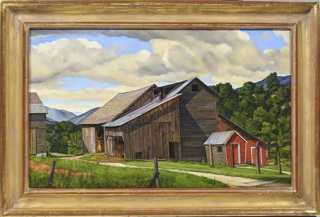 Luigi Lucioni (Italian American, 1900-1988), “The Weathered Barn,” oil on canvas, signed and dated 1947, realized $53,100.