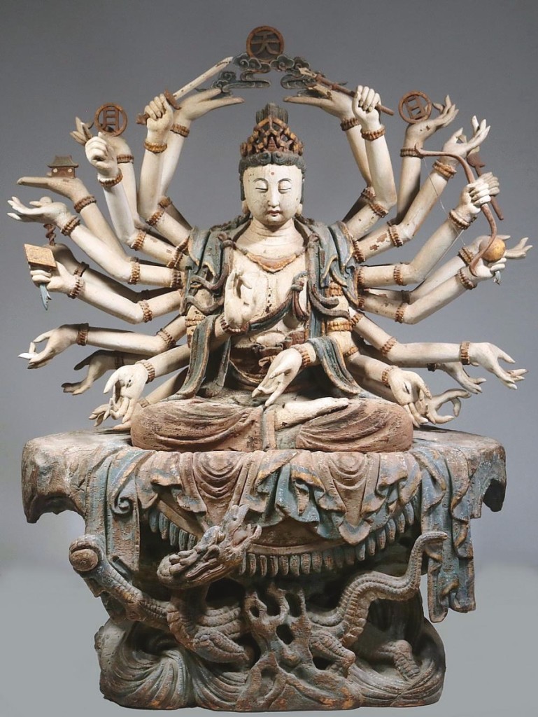 One of the two highest priced items in the sale, finishing at $84,000 was a carved and painted figure of Guanyin, 1450-1495, made of bai and camphor wood. It had glass, onyx and pearl detailing. The figure, more than 30 inches tall, had 26 arms, with each hand holding a different symbol or attribute.